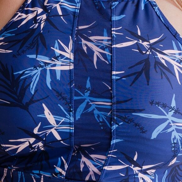 NWT Large: Midkini, High Neck, Halter Tie, Bikini Top in Blue Palm. - Picture 2 of 16